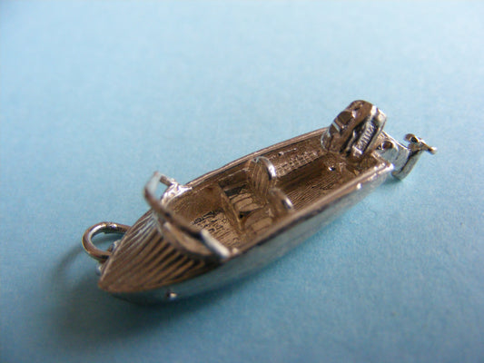 CHIM Vintage Sterling Silver Charm - Boat with moving outboard motor (B)